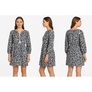 Francesca Bettini Dress Womens XS Blue Tunic Floral Print Linen Italian Boho